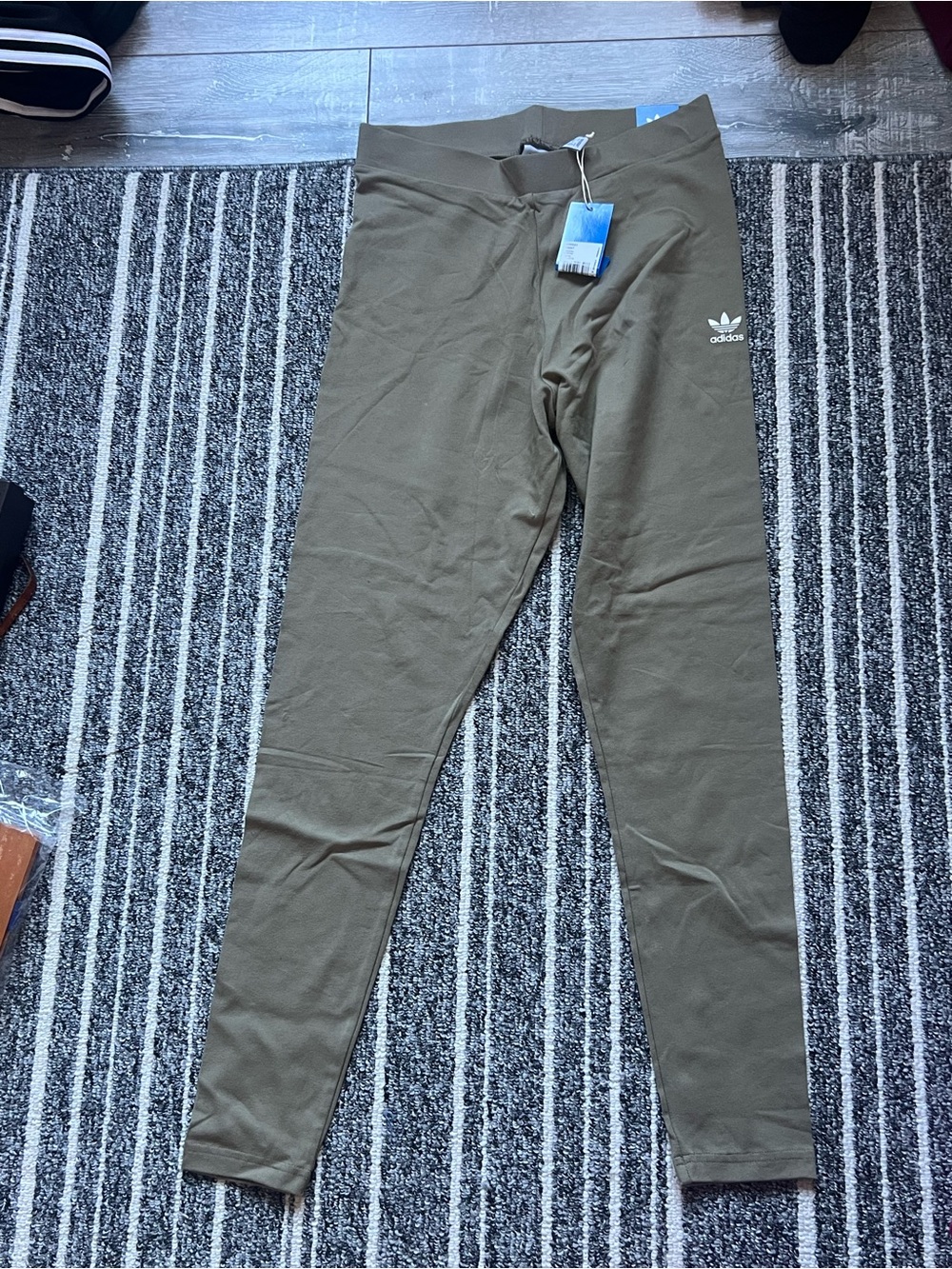 adidas Olive Leggings with Small Trefoil